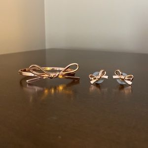 Kate Spade Rose Gold Bow Bangle Bracelet and Post Earrings Set
